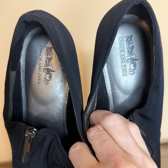 Coach and Four Black Wedge Heel Zip Shoes Women’s Comfort Slip-On Size 11 - Picture 6 of 7